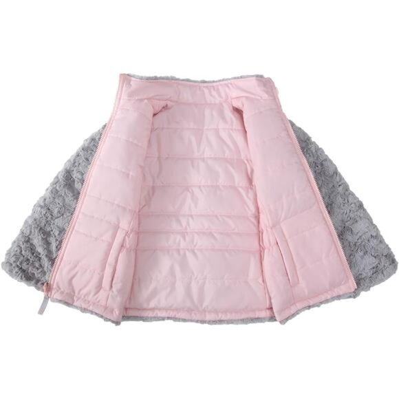 Rokka&Rolla Girls' Reversible Water-Resistant Teddy Sherpa Fleece Puffer Jacket - Picture 2 of 7